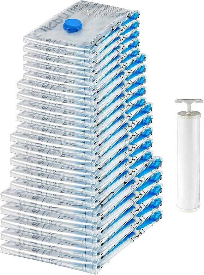 Amazon Basics Vacuum Compression Space Saving Storage Bags with Hand Pump for Travel, Multiple Si... | Amazon (US)