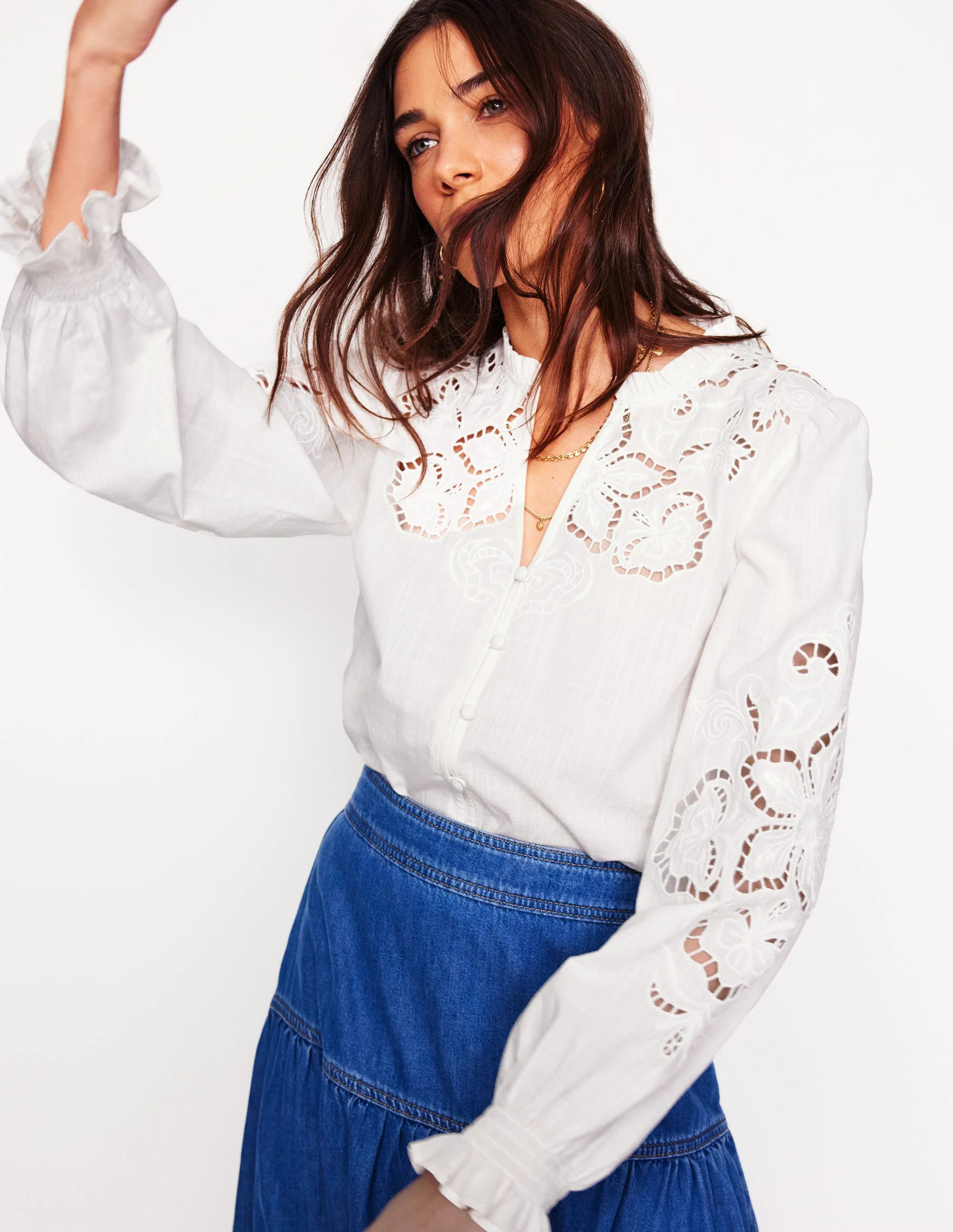 Blouse brodée ajourée-Blanc | Boden FR