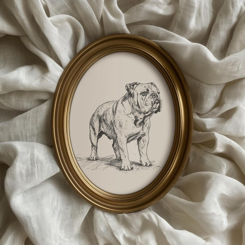English Bulldog Christmas Gift, Dog Vintage Print, Dog Wall Art Decor, Unique Retro Painting, Cou... | Etsy (US)