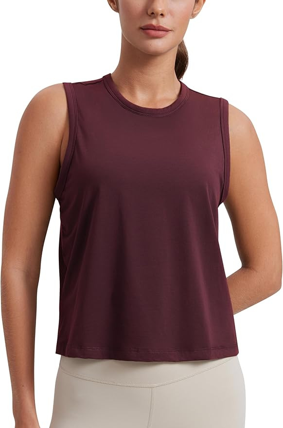 CRZ YOGA Pima Cotton High Neck Cropped Tank Tops for Women Soft Crop Workout Athletic Yoga Basic ... | Amazon (US)