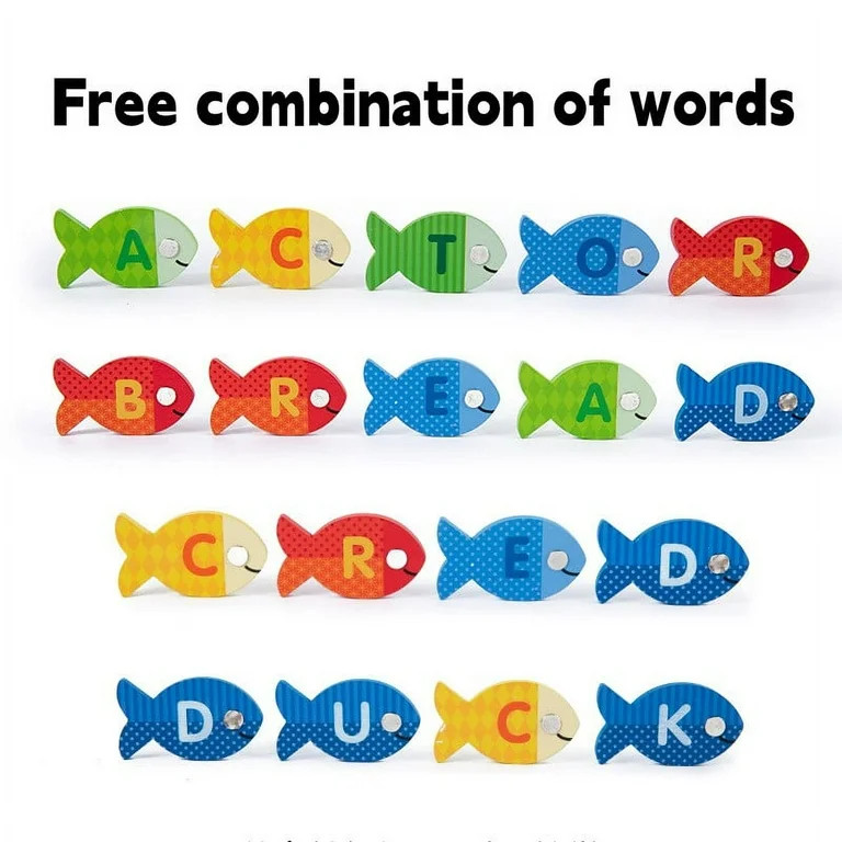 Magnetic Wooden Fishing Game Toy Alphabet Counting Games Puzzle with Numbers and Letters Wooden F... | Walmart (US)