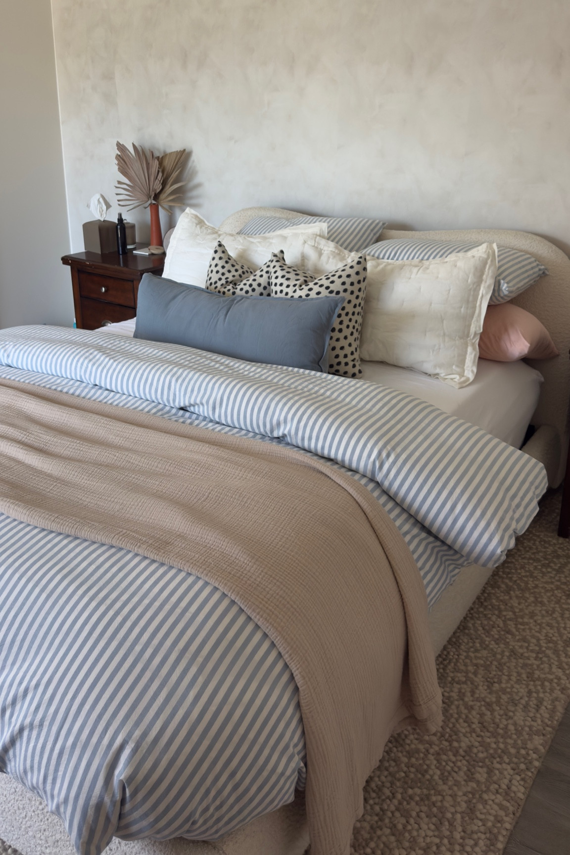 Striped bedding refresh for spring 🩵🤍

Loving this 100% cotton duvet cover that is breathable and gets softer with each wash

Using the fluffy duvet hack: get a duvet insert one size larger than the cover! This is a queen bed with a queen duvet cover and king duvet insert 

I’ve tried sooo many duvet inserts on Amazon and this organic down duvet is the fluffiest coziest duvet on Amazon 

#LTKHome #LTKselfcare