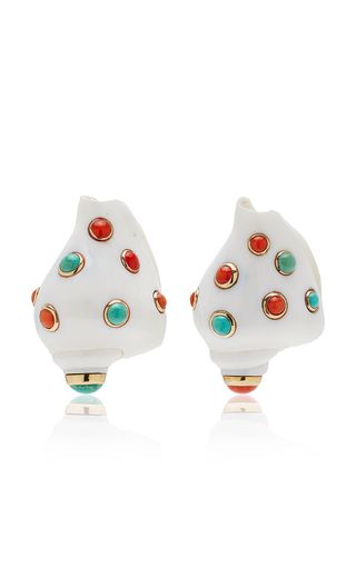 One-of-a-Kind 18K Yellow Gold Coral Speckled Shell Earrings | Moda Operandi (Global)