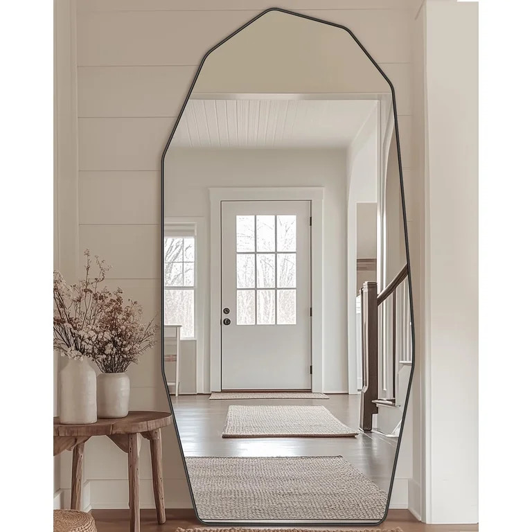 Antok Full Length Mirror 76" x 34" Large Floor Mirror Standing Mirror, Aluminum Wavy Frame, Wall ... | Walmart (US)