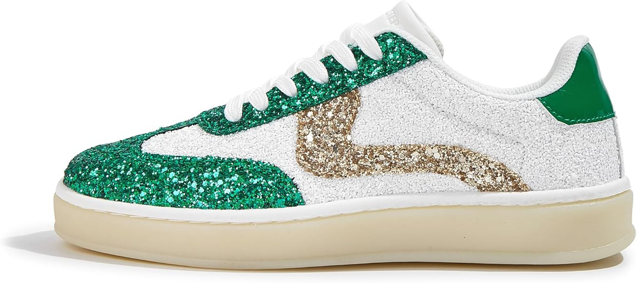 LUCKY STEP Women's Glitter Sneakers Fashion Retro Casual Sparkly Bling Shiny Dressy Bedazzled Bri... | Amazon (US)