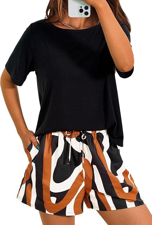 PRETTYGARDEN Women's Summer 2 Piece Outfits Lounge Sets Short Sleeve Tee Shirts Tops Blouses Pock... | Amazon (US)