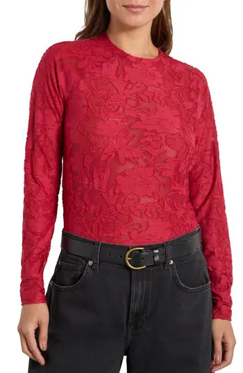 Splendid Cece Floral Semisheer Long Sleeve Top in Red Grape at Nordstrom Rack, Size Large | Nordstrom Rack