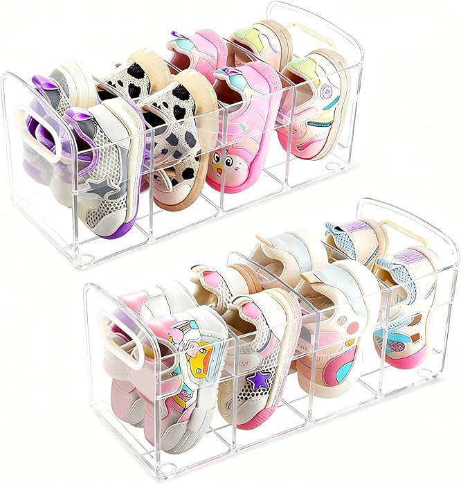 Clear Acrylic Kids Shoe Rack for Closet, Baby Shoe Organizer and Storage, 4 Sections Toddler Shoe... | Amazon (US)