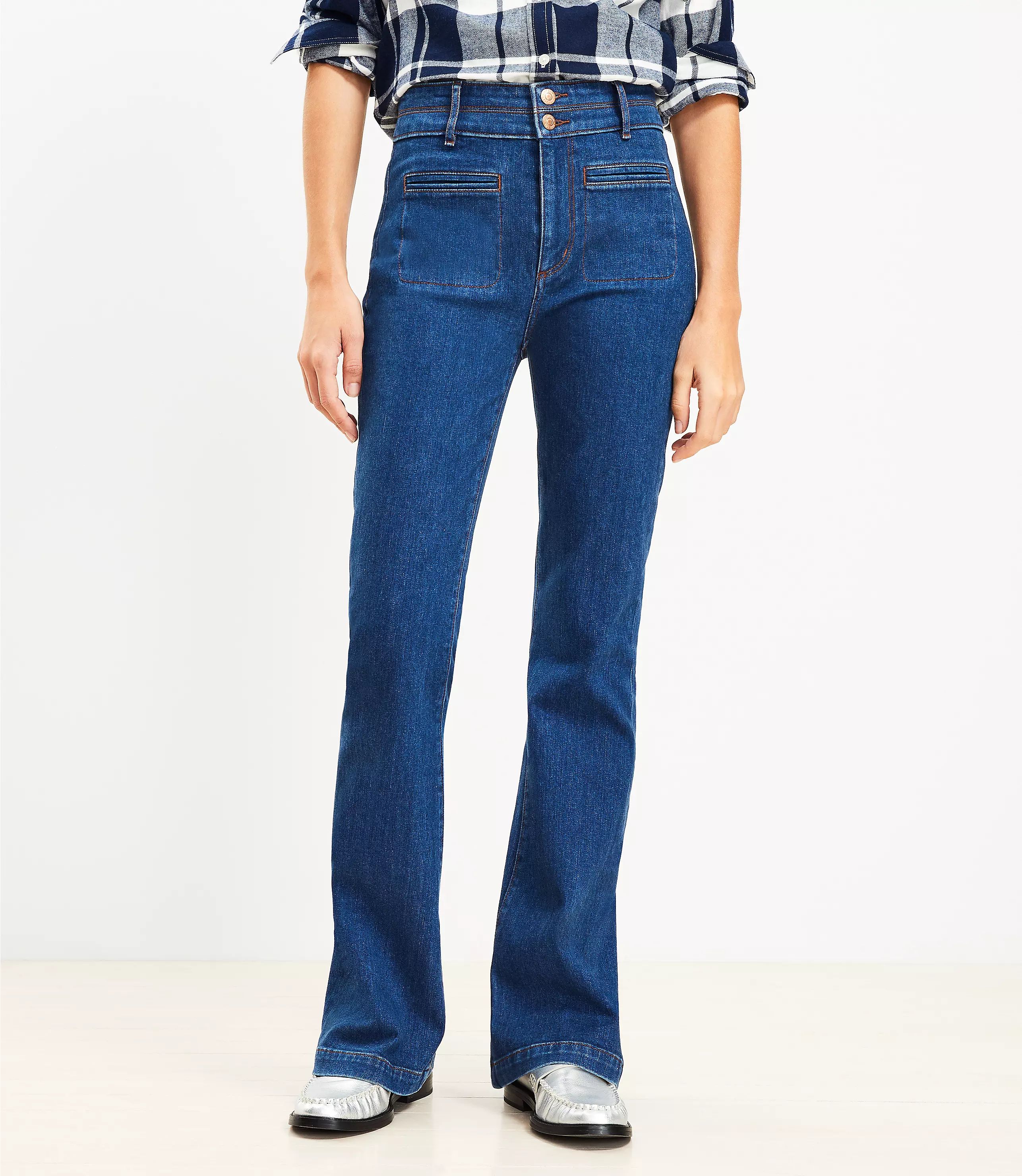High Rise Slim Flare Jeans in Rinse Wash | LOFT