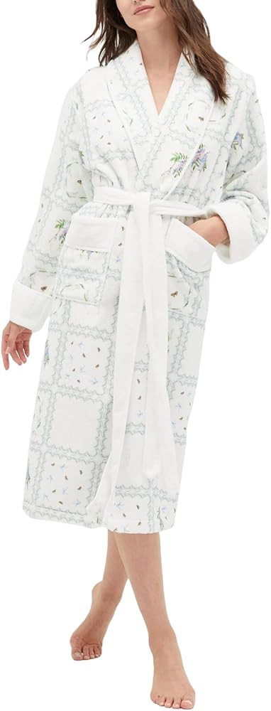 Long Fleece Robe Women Cute Print Long Sleeve Shawl Collar Side Pockets Bathrobe Plush Warm Fuzzy... | Amazon (US)