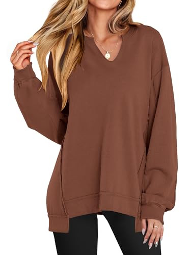 ANRABESS Women's Oversized Sweatshirts Long Sleeve Tunic Shirts V Neck Loose Pullover Tops 2025 T... | Amazon (US)