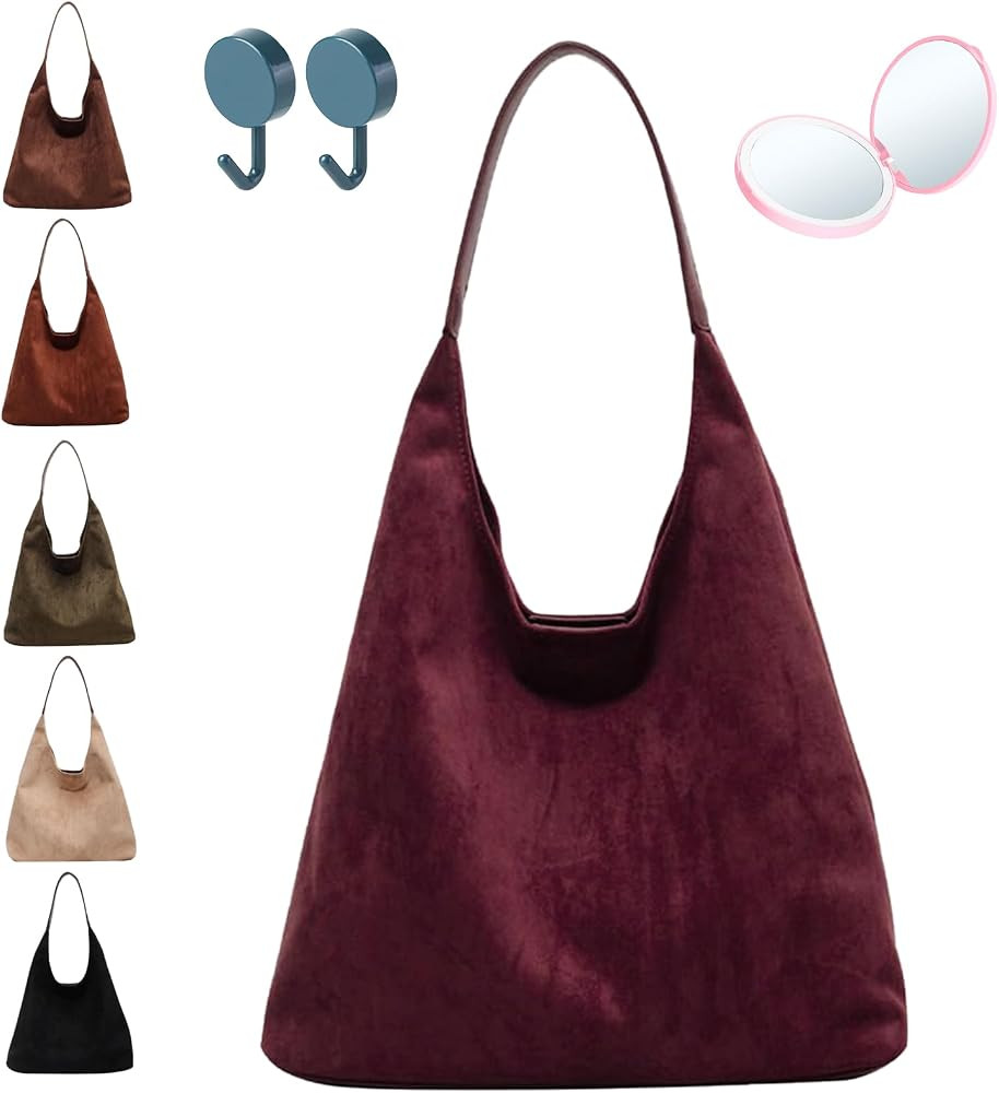 Leather Hobo Bags for Women - Brown Suede Retro Shoulder & Slouchy Bags for Fall | Amazon (US)