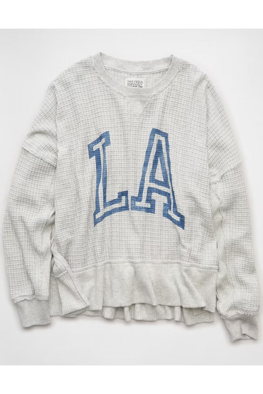 AE Big Hug Crew Neck Waffle Sweatshirt Women's Light Heather Gray XXL | American Eagle Outfitters (US & CA)