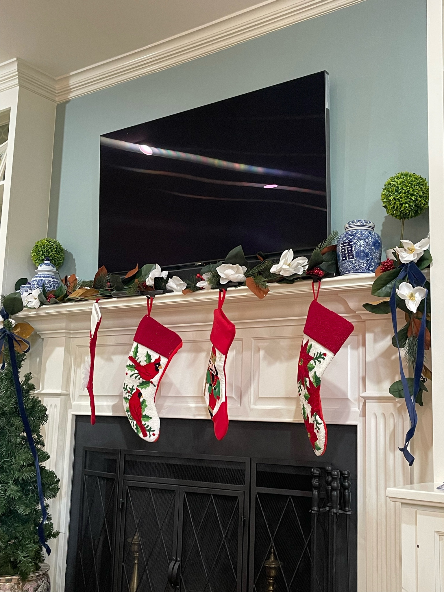 Magnolia garland, Christmas decor, Christmas stockings, mantle decor, grandmillennial Christmas, chinoiserie Christmas, blue & white Christmas, needlepoint stockings 

#LTKHome #LTKHoliday #LTKFindsUnder50