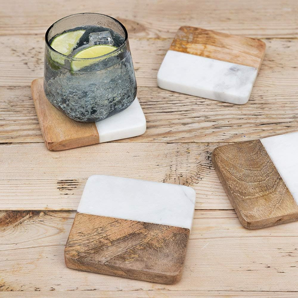 Frescorr (TM) - luxurious Atelier Marble and Wood Set of 4 Coasters, 4 x 4 inches for Drinks, Hot... | Amazon (US)