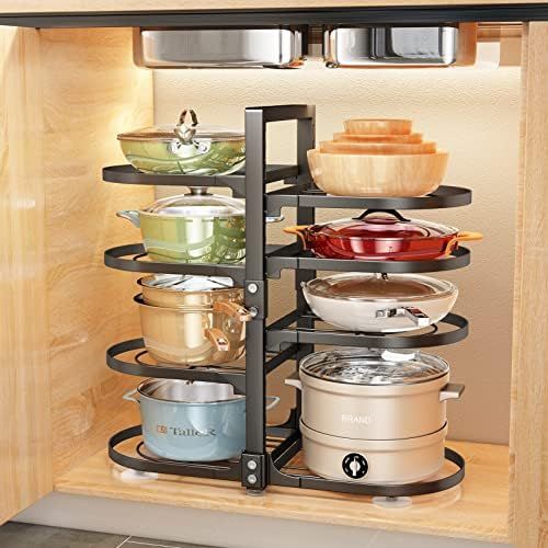 Pots and Pans Organizer for Cabinet, PXRACK 8 Tier Snap-on and Adjustable Pan Organizer Rack for ... | Amazon (US)