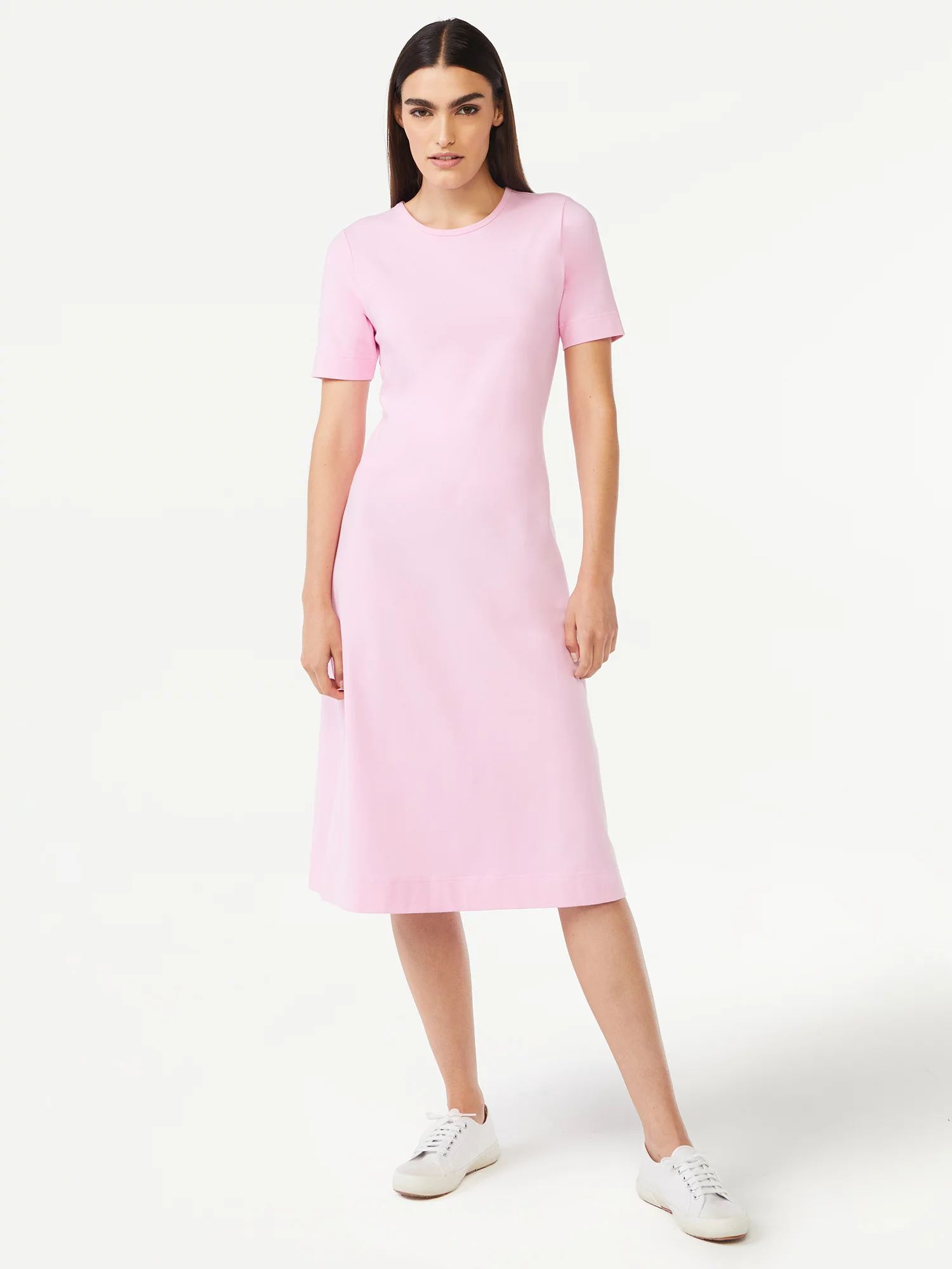 Free Assembly Women's Fit and Flare Midi T-Shirt Dress with Short Sleeves | Walmart (US)