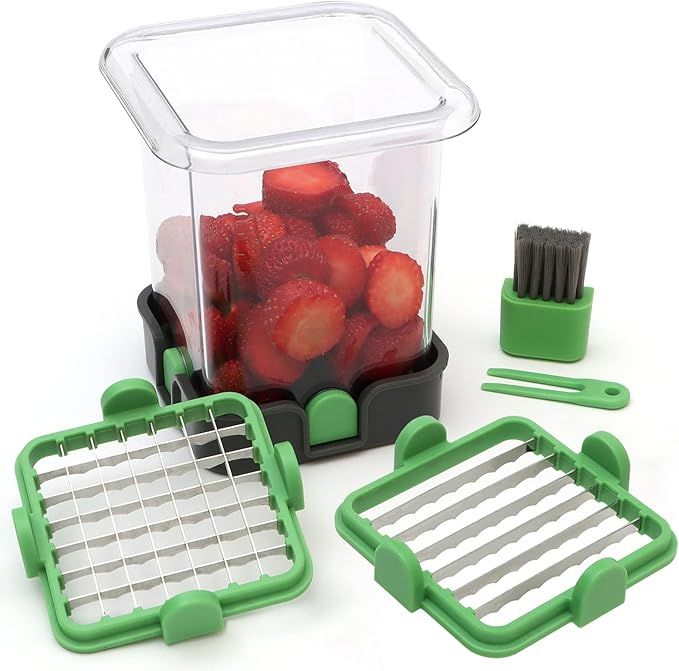 Vegetable Chopper - Vegetable Slicer - Fruit Chopper with Container - Pro Soft Food Chopper - Gre... | Amazon (US)