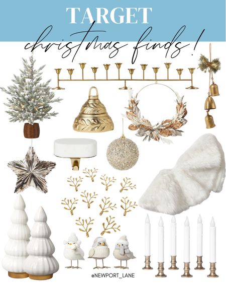 Christmas decor, Christmas decorations, gold and white Christmas decor, brass Christmas decor, tree skirt, candlestick holder, ceramic tree, faux candles, brass bells, flocked mini tree, brass bell, stocking holder, Target Christmas decor

#LTKsalealert #LTKHoliday #LTKhome