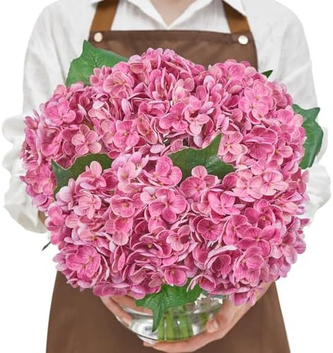 Serwalin 𝟱𝙋𝘾𝙎 Real Touch Hydrangea Artificial Flowers with Long Stems,20in Magenta La... | Amazon (US)