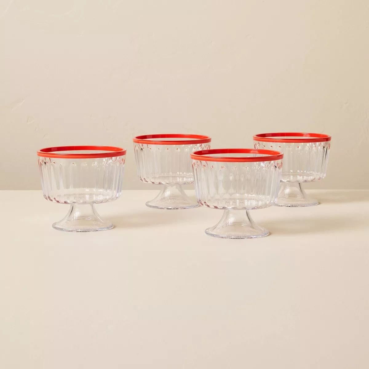 4pk 10oz Ribbed Plastic Parfait Cups Clear/Poppy - Hearth & Hand™ with Magnolia | Target