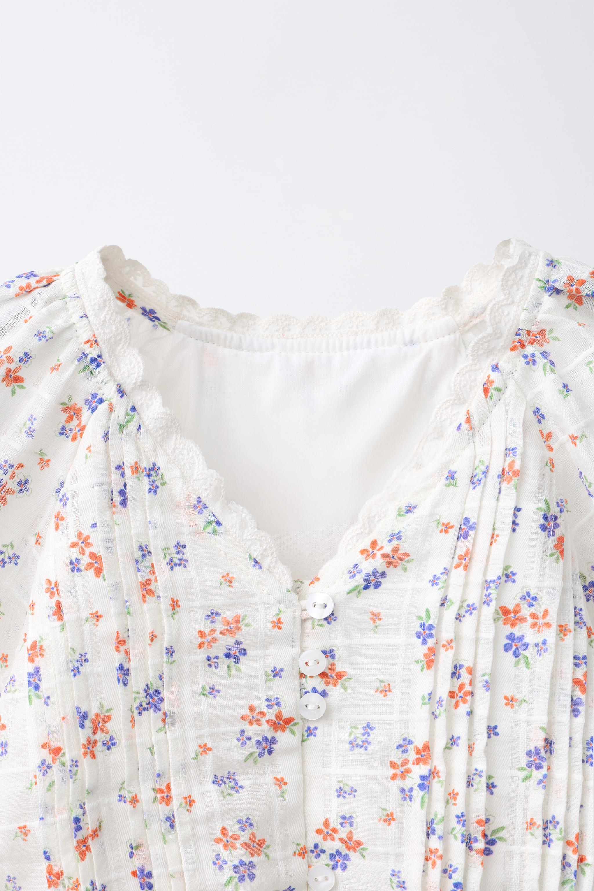 LACE TRIM FLORAL BLOUSE | Zara US