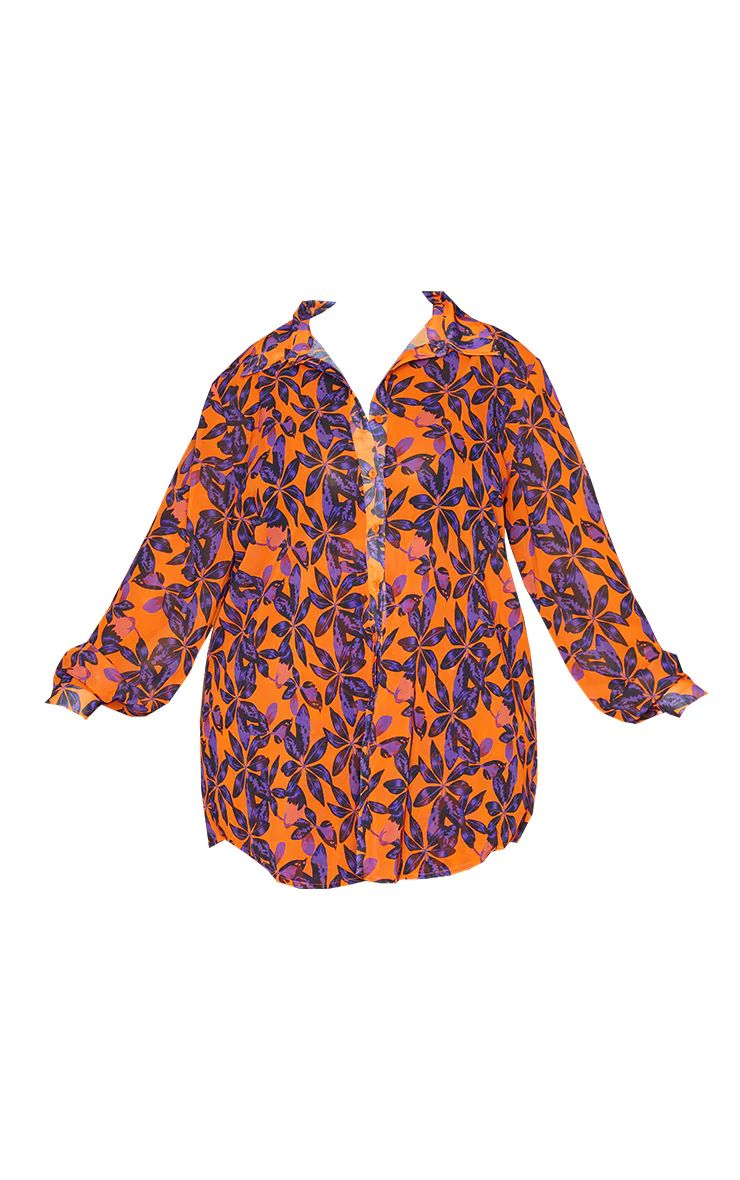 Plus Orange Print Beach Shirt | PrettyLittleThing US