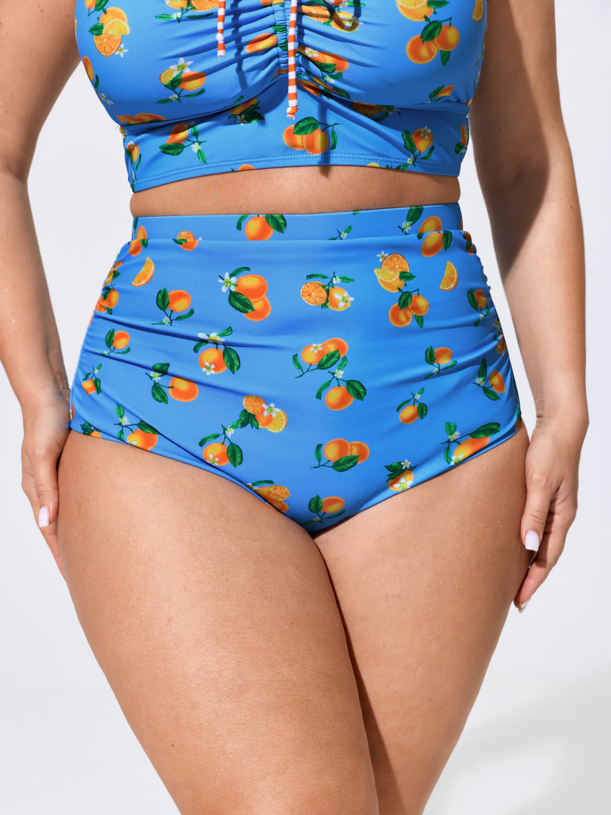 Citrus Print Ruched High Waisted Swim Bottoms | Bloomchic