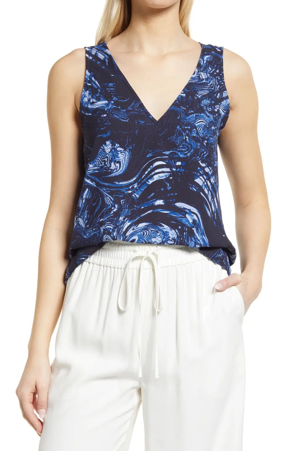 Nordstrom V-Neck Tank Top, Size X-Large in Navy- Blue Woodland Marble at Nordstrom | Nordstrom Canada