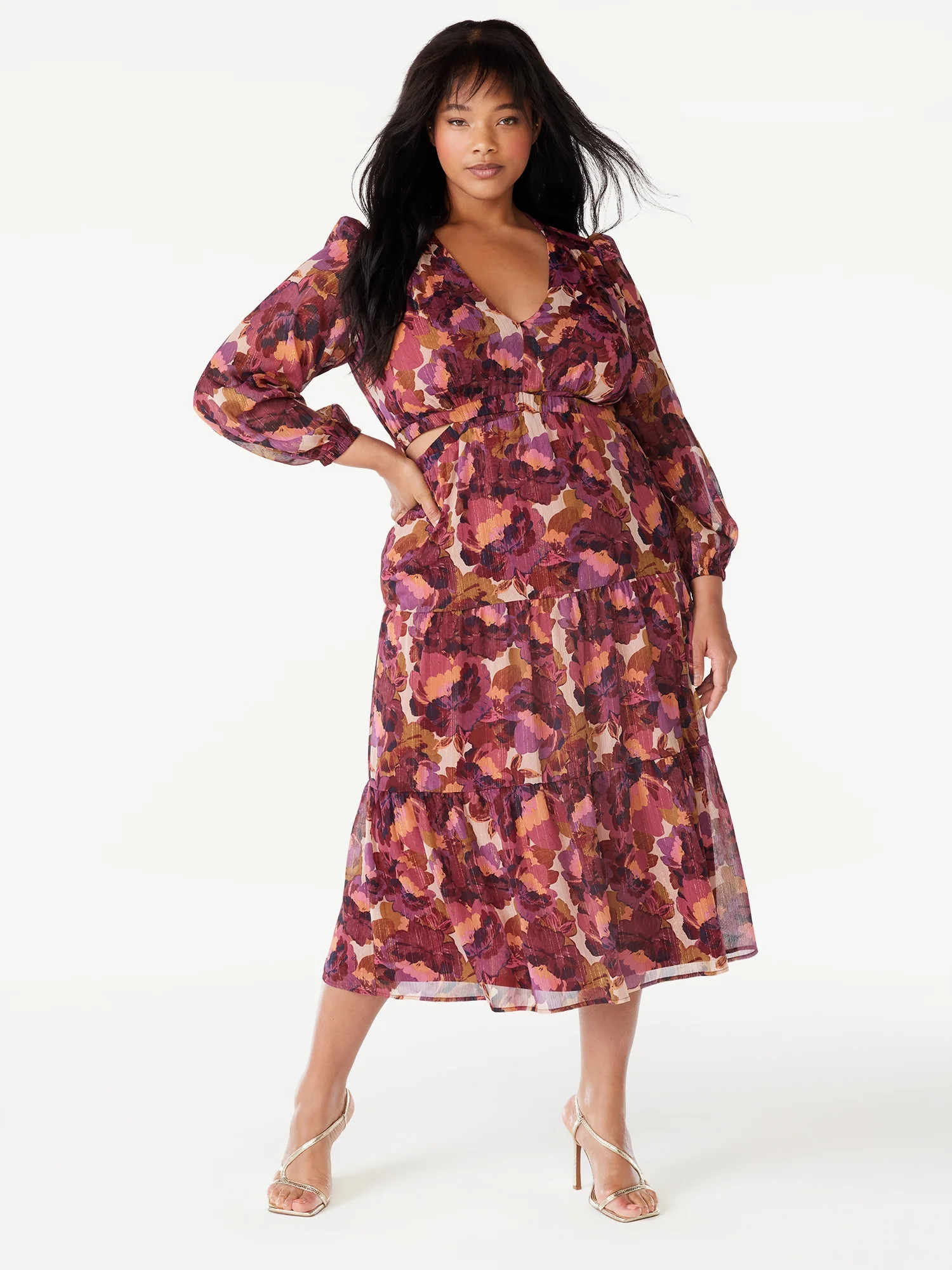 Sofia Jeans Women's Plus Size Cutout Maxi Dress with Long Sleeves, 50" Length, 1X-5X | Walmart (US)