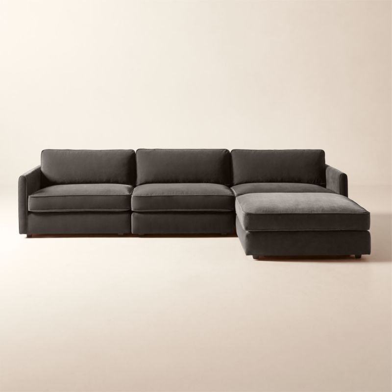 Malea 4-Piece L-Shaped Charcoal Grey Performance Fabric Sectional Sofa with Ottoman | CB2 | CB2