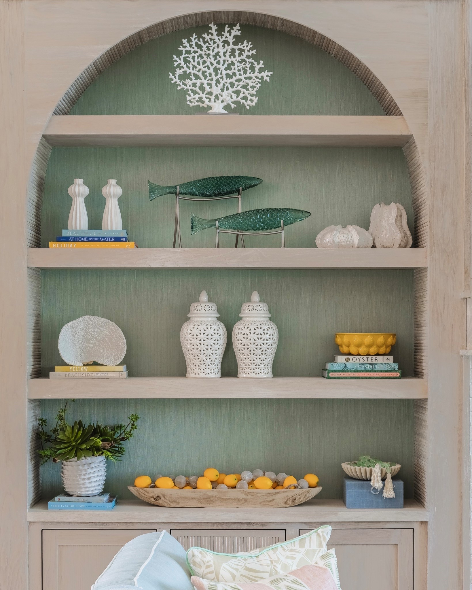 A little coastal, with a squeeze of sunshine 🍋🌊 Soft neutrals and ocean tones, then popped in some lemons for the perfect hint of yellow. The color wakes everything up just enough, while keeping it clean, styled, and guest-ready.

Bright, bold, and effortlessly intentional ✨

#shelfstyling #homedecor #decor 


#LTKdayinmylife #LTKHome #LTKSeasonal