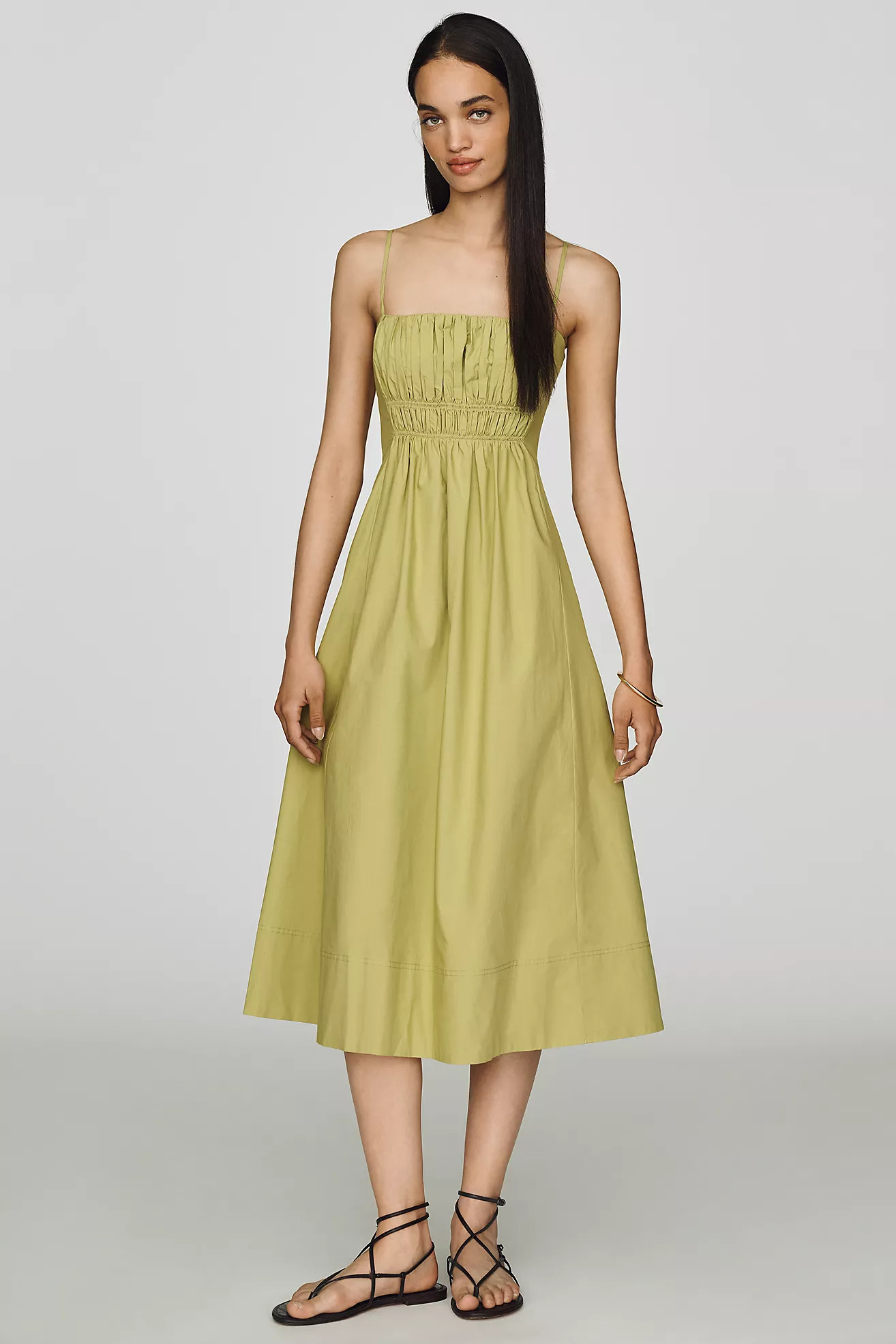 Maeve Cotton Ruched Midi Dress | Anthropologie (US)