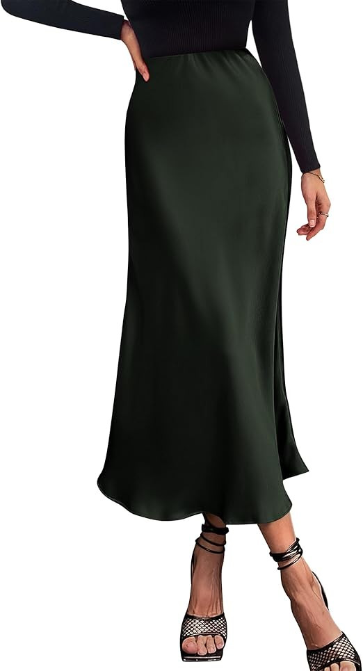 BTFBM 2025 Womens Summer Fall Long Satin Skirt Silk Elegant High Waist Cocktail Party Wedding Flo... | Amazon (US)