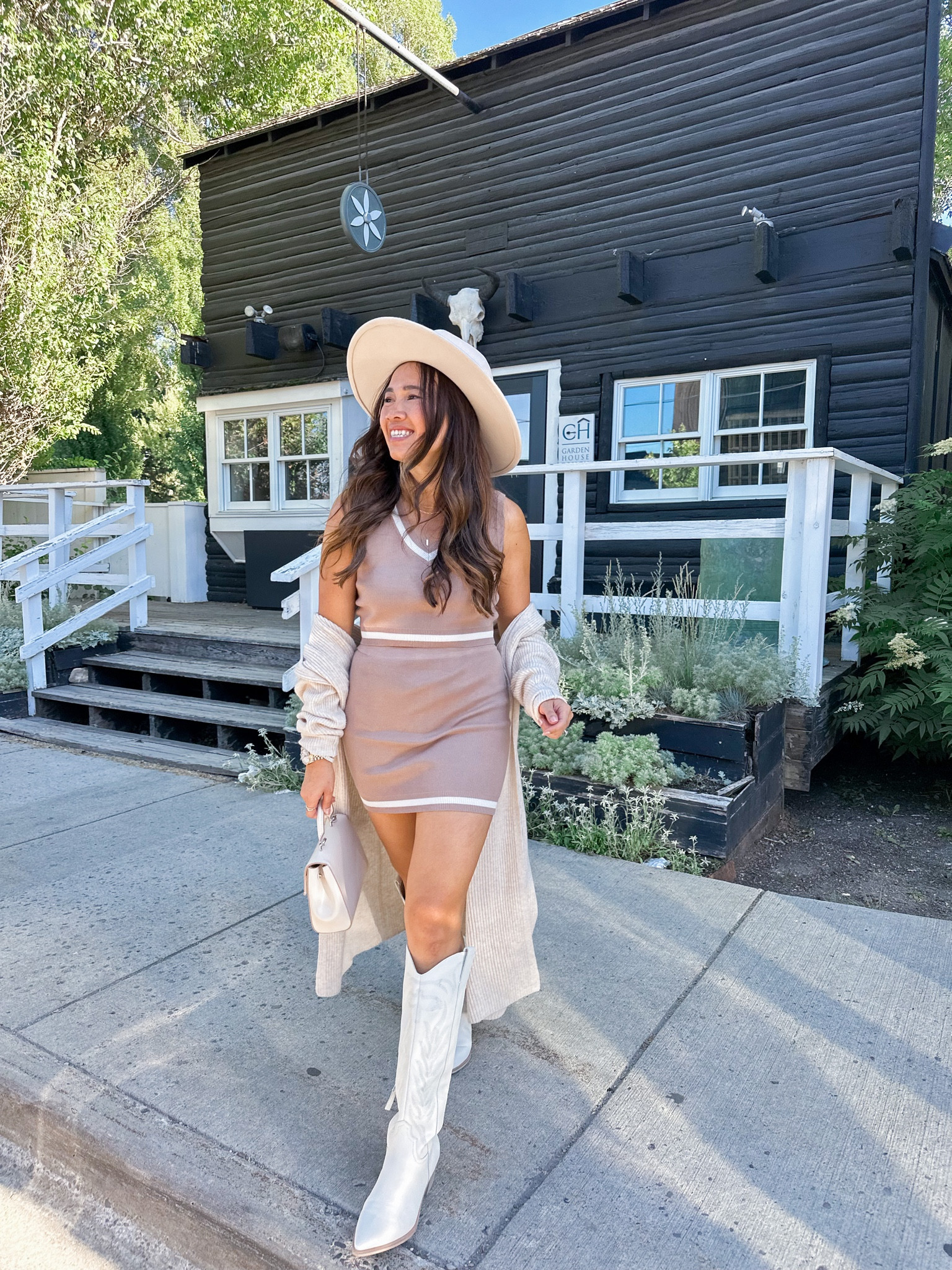 Two piece set in small and boots run 1/2 small! 