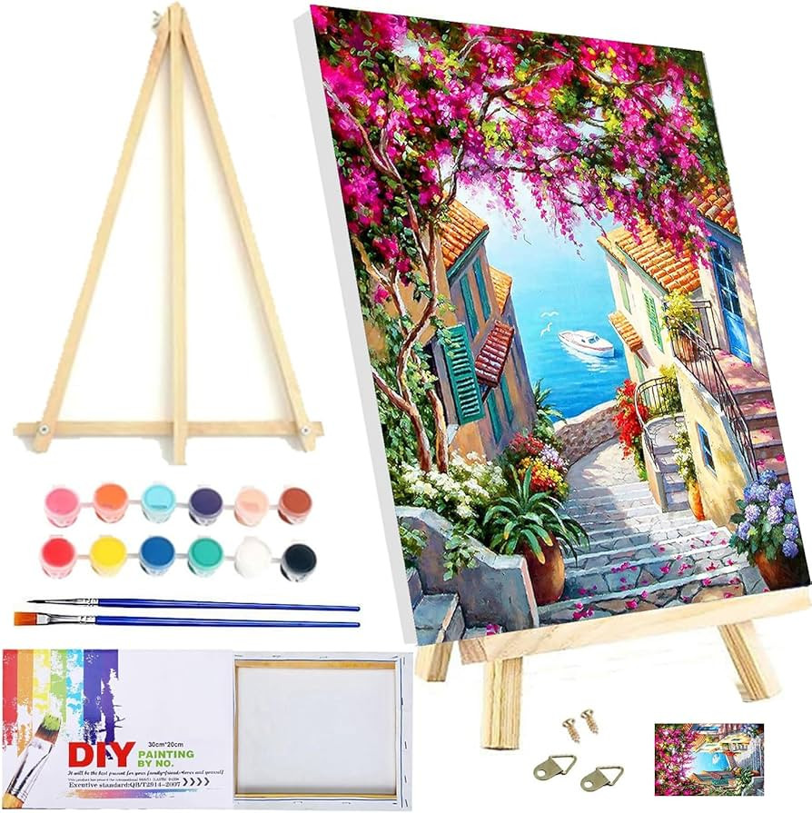 CYNART Framed and Easel Landscape Beach Paint by Numbers Kit for Adults,Flowers Paint by Numbers Kit for Beginner Home Table and Gift for Wall Decor 7.8x11.8inch | Amazon (US)