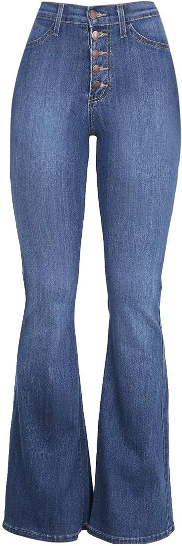 AKIWOS High Waisted Bell Bottom Jeans for Women Retro Zipper Slim Fit Long Bootcut Denim Pants Stret | Amazon (US)