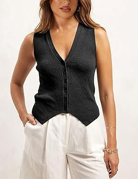 Sweater Vest Women Casual V Neck Button Down Sleeveless Knit Cardigan Vest Tank Tops Streetwear | Amazon (US)