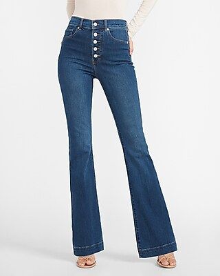 Super High Waisted Button Fly Flare Jeans | Express