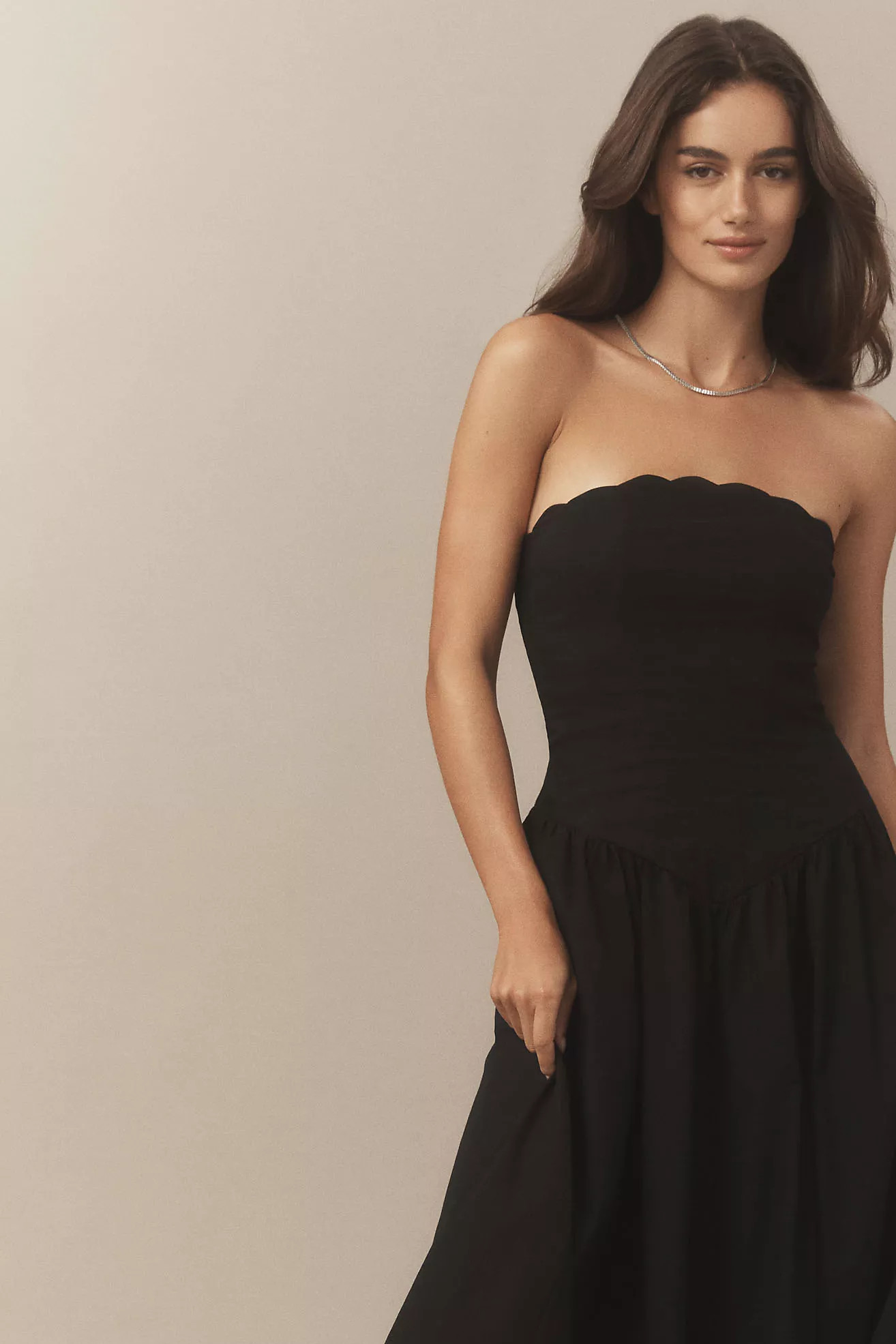 BHLDN Strapless Scallop Drop-Waist Midi Dress | Anthropologie (US)