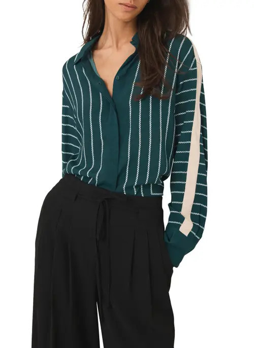 MINT VELVET Striped Shirt in Green at Nordstrom, Size Medium | Nordstrom
