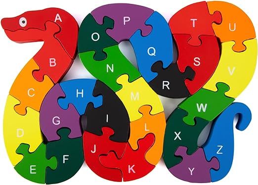 lovestown Alphabet Jigsaw Puzzle Building Blocks Animal Wooden Puzzle , Wooden Snake Letters Numb... | Amazon (US)