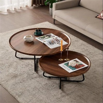 Nesting Coffee Table Set of 2, 20"+28" Round Coffee Table, Modern Side Table Sofa Table with Fluted Design, Center Table | Target