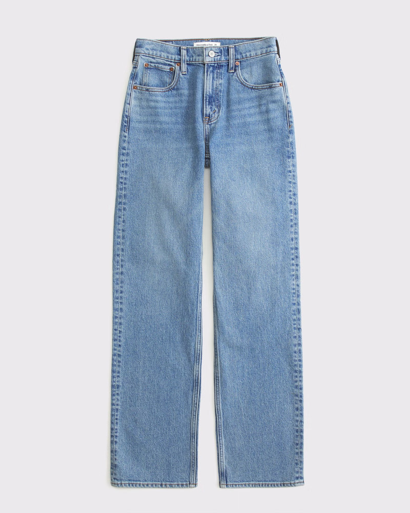 Abercrombie & Fitch Women's High Rise 90s Relaxed Jean in Medium Cowboy Boot Embroidery - Size 30 LONG | Abercrombie & Fitch (US)