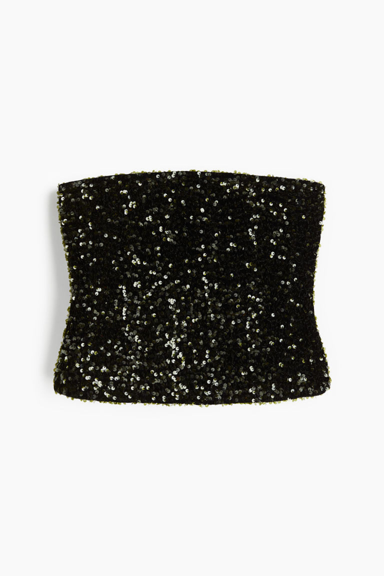 H & M - Sequined Bandeau Top - Green | H&M (US + CA)