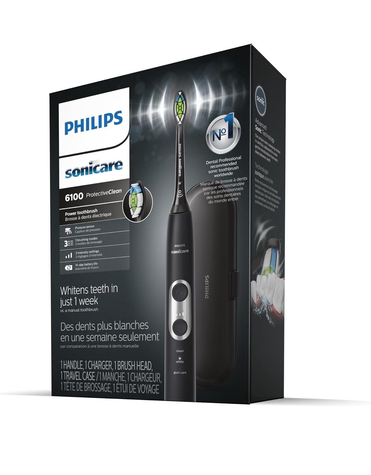 Philips Sonicare Protectiveclean 6100 Rechargeable Electric Toothbrush, Whitening, Black, HX6870/41