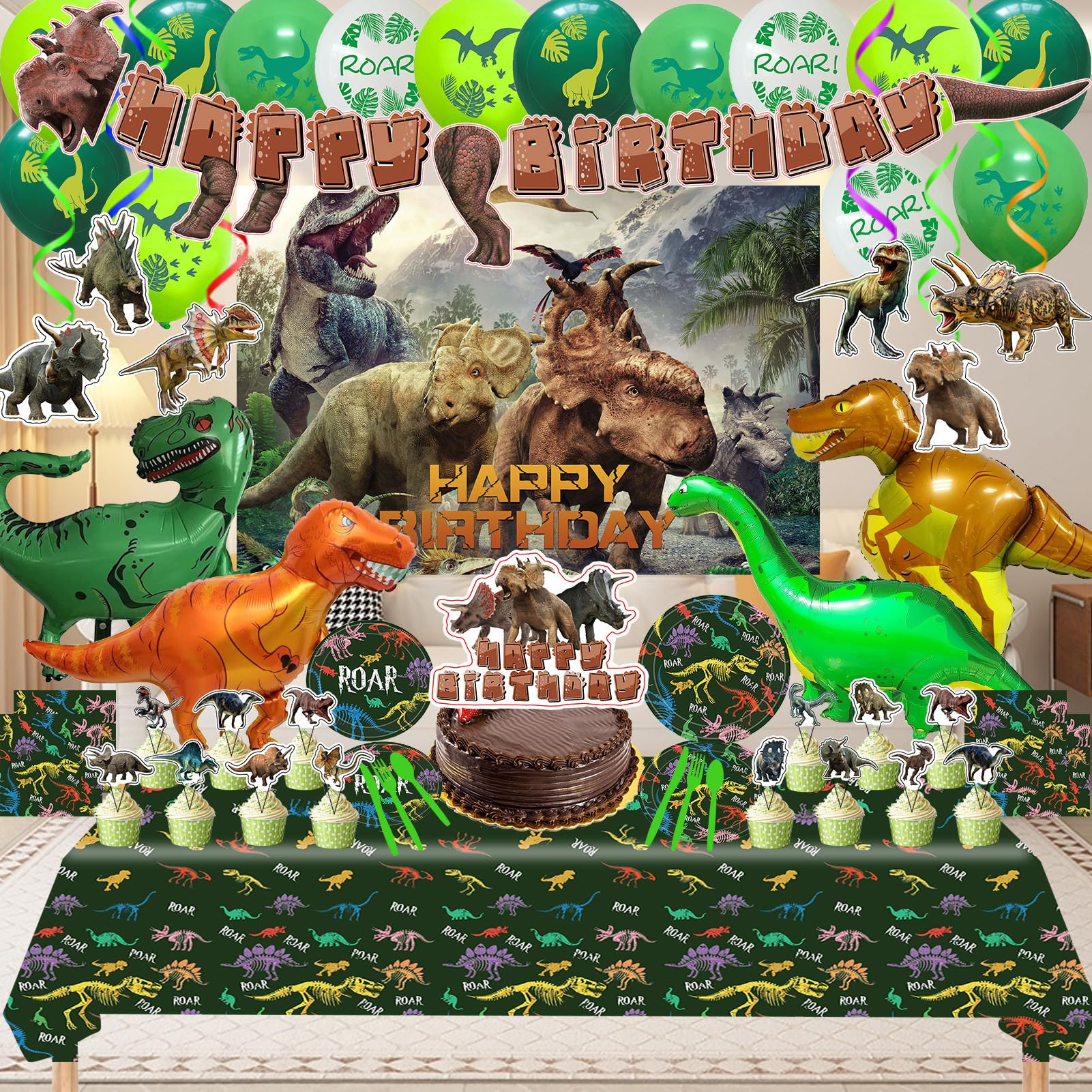Dinosaur Birthday Party Supplies, Dinosaur Style Decorations Include Backdrop, Tablecloth, Banner... | Amazon (US)