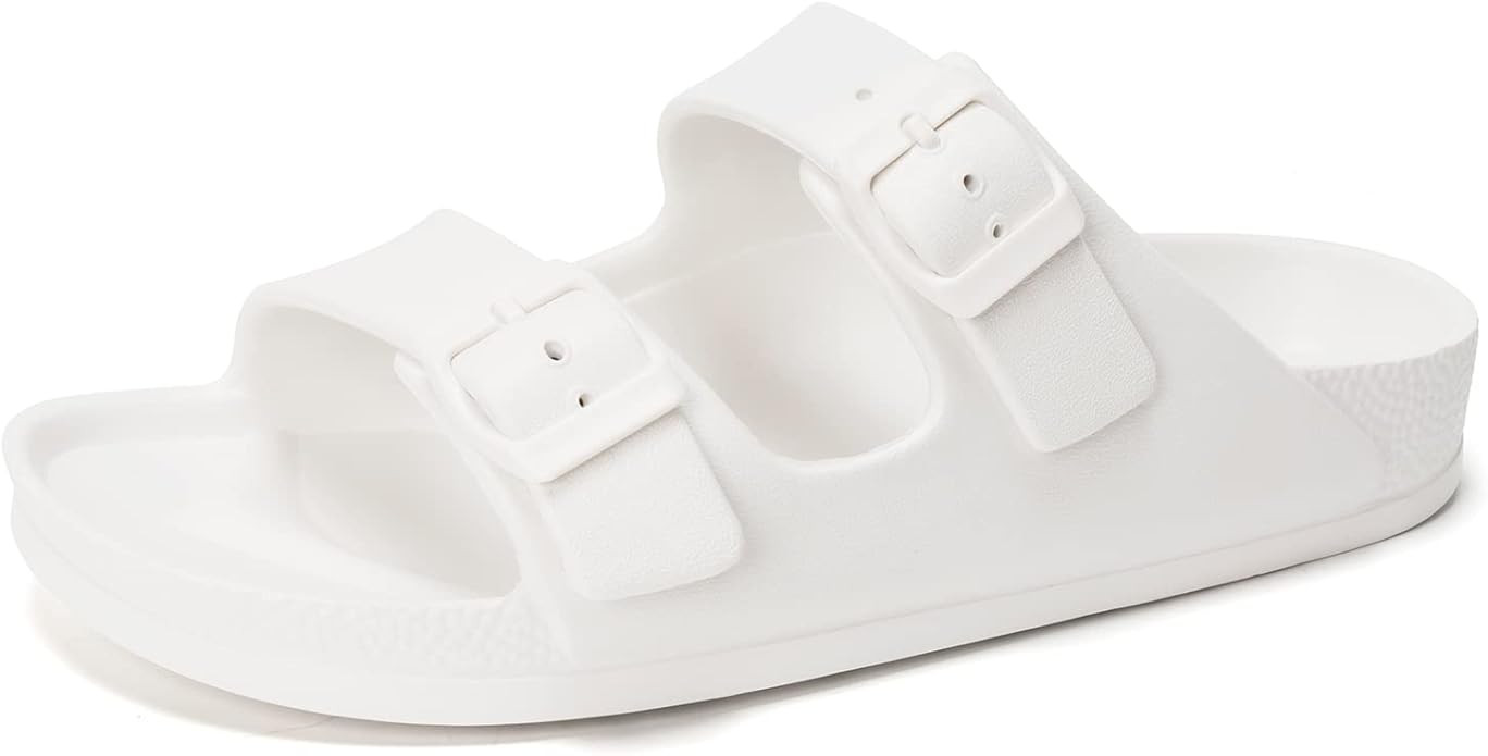 FUNKYMONKEY Women's Comfort Slides Double Buckle Adjustable EVA Flat Sandals | Amazon (US)