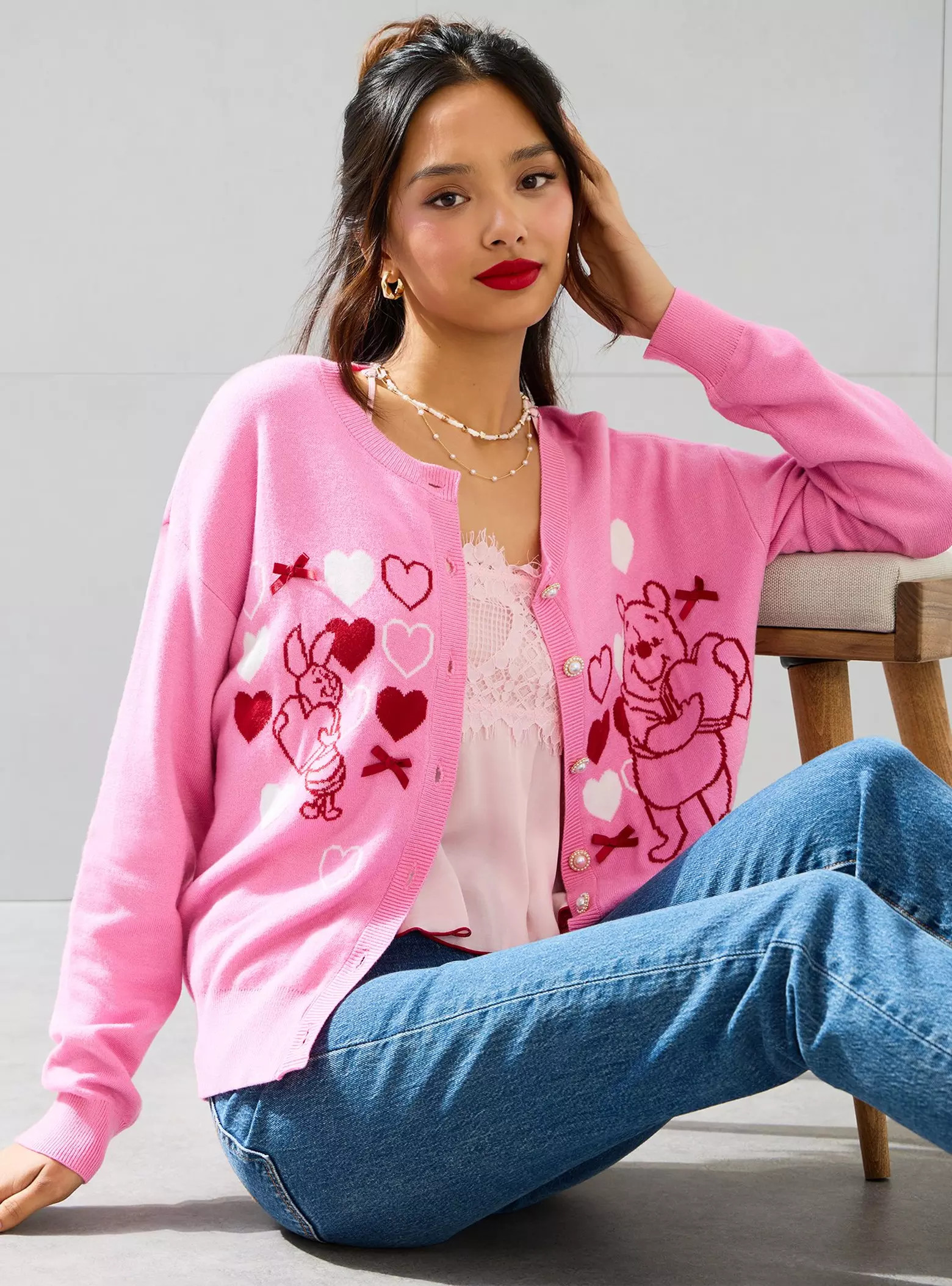 Disney Winnie the Pooh Piglet & Pooh Bear Hearts Women's Cardigan - BoxLunch Exclusive | BoxLunch