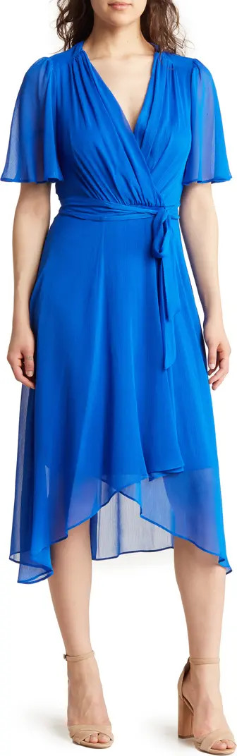 Flutter Sleeve Faux Wrap Chiffon Dress | Nordstrom Rack
